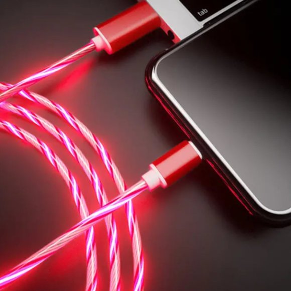 iPhone, Red LED Illuminated Charging Cable Streamer Flow Lights - Picture 1 of 4